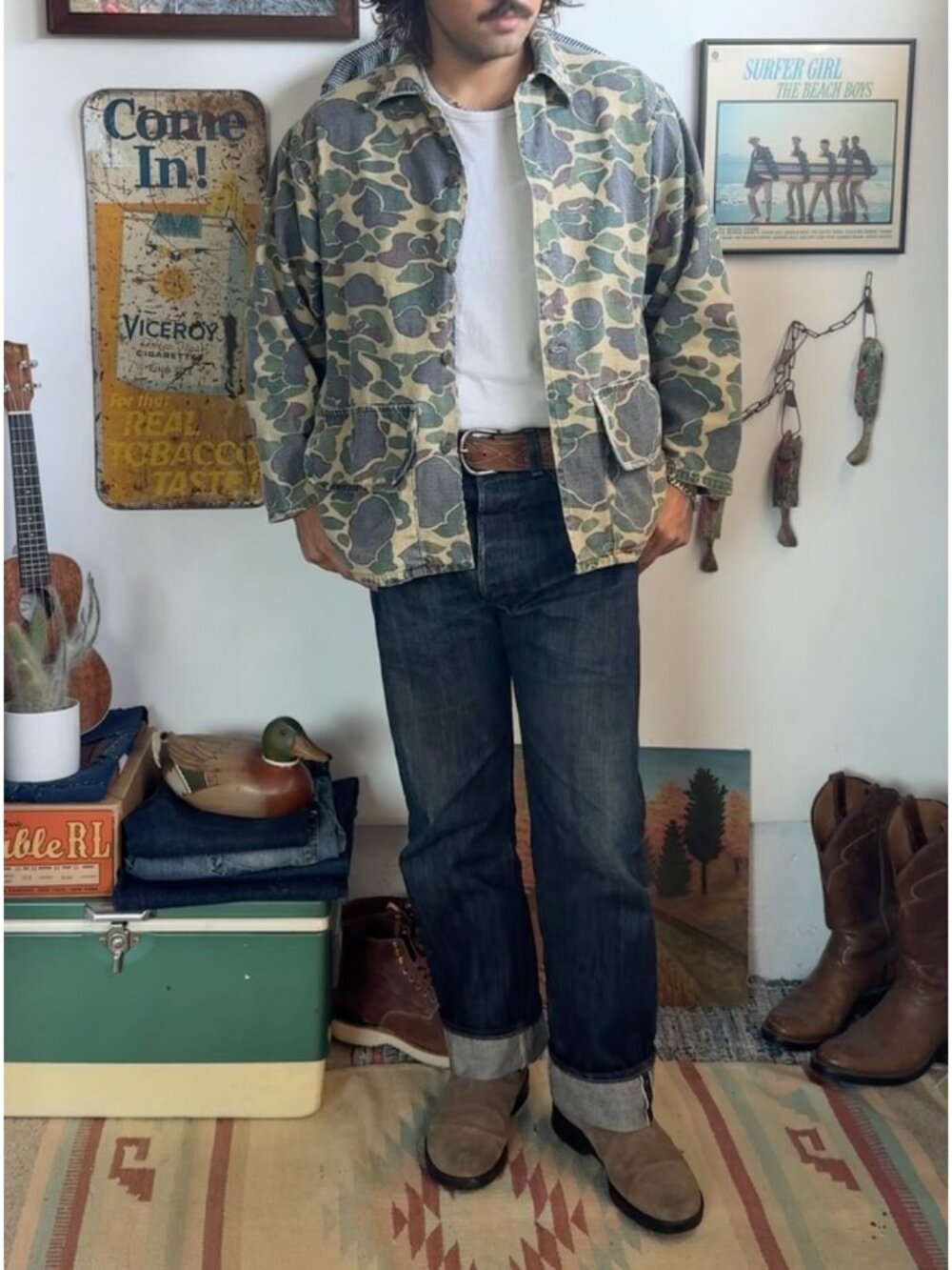 Vintage 1970's SAFTBAK Camo Jim "Catfish" Hunter Oversized Jacket L